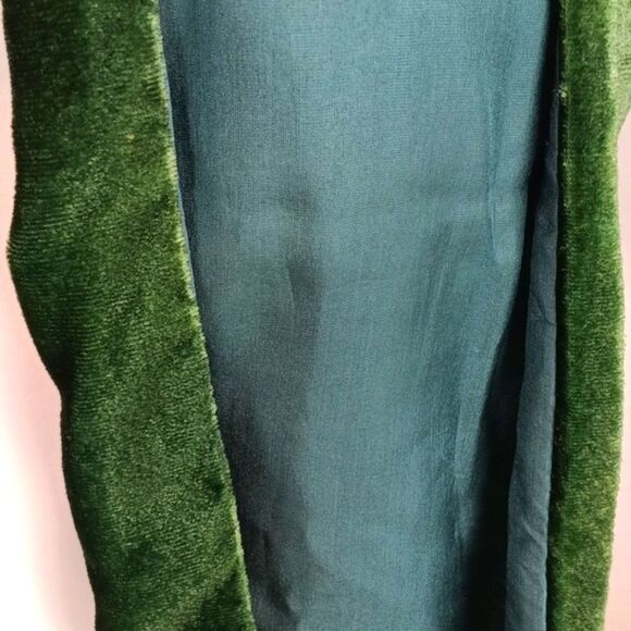 Vintage Green and Blue Ombra Silk and Velvet Scarf Scandi Girl - Picture 7 of 8